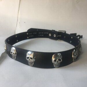 Skull Belt Black Genuine Leather Men's Chrome Italy Style M 34-36 ST-1220 New
